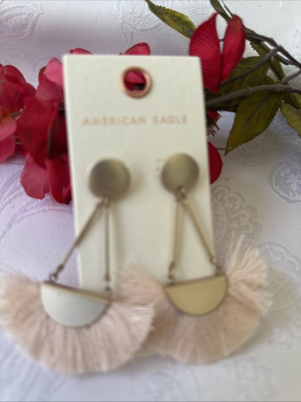American Eagle Earrings Boho Pink Fringe Goldtone 2 3/4" Statement Dangle NEW